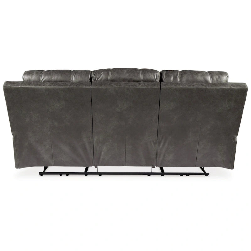 Dual Power Recliner Sofa, 89 Inch Gray Faux Leather
