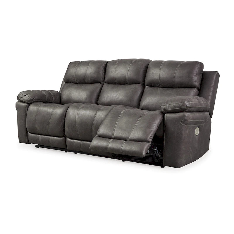 Dual Power Recliner Sofa, 89 Inch Gray Faux Leather