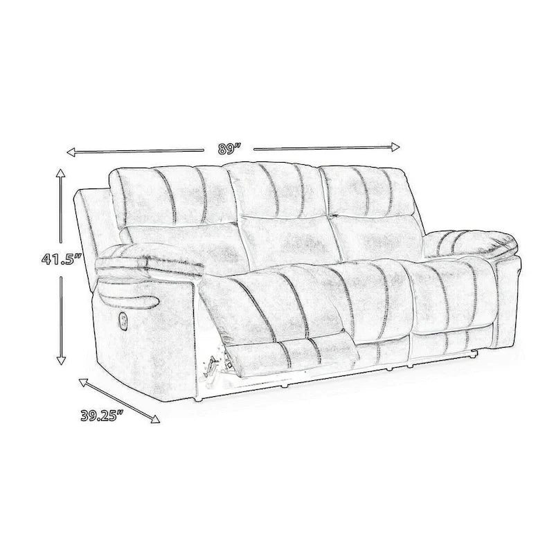 Dual Power Recliner Sofa, 89 Inch Gray Faux Leather
