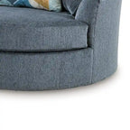 Oversized Round Swivel Accent Chair, 56 Inch, 360° Swivel, 3 Throw Pillows, Blue