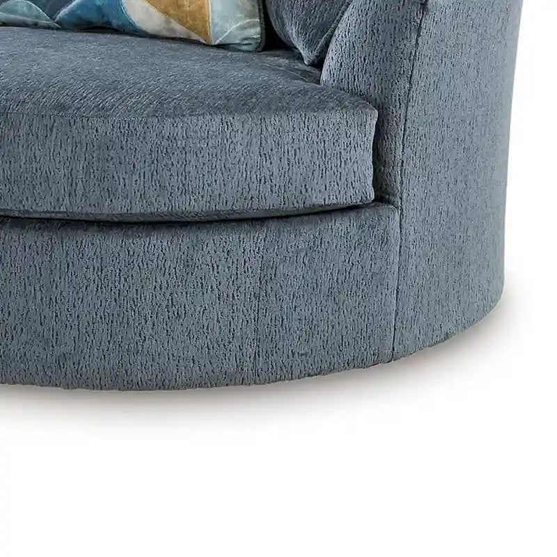 Oversized Round Swivel Accent Chair, 56 Inch, 360° Swivel, 3 Throw Pillows, Blue