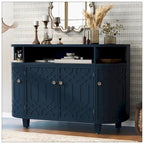 4-Door Storage Cabinet with Curved Sides and Wood Grain Finish