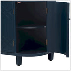 4-Door Storage Cabinet with Curved Sides and Wood Grain Finish