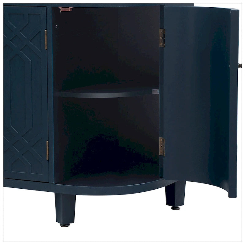4-Door Storage Cabinet with Curved Sides and Wood Grain Finish