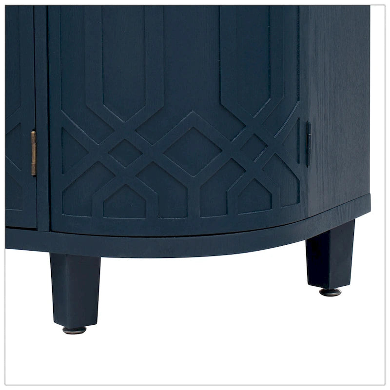 4-Door Storage Cabinet with Curved Sides and Wood Grain Finish