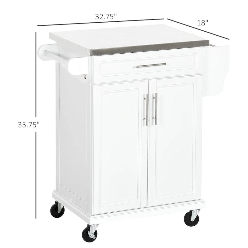 Rolling Kitchen Cart with Stainless Steel Countertop, Drawer, Towel Rack and Spice Rack