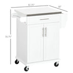 Rolling Kitchen Cart with Stainless Steel Countertop, Drawer, Towel Rack and Spice Rack