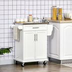 Rolling Kitchen Cart with Stainless Steel Countertop, Drawer, Towel Rack and Spice Rack
