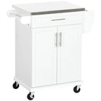 Rolling Kitchen Cart with Stainless Steel Countertop, Drawer, Towel Rack and Spice Rack