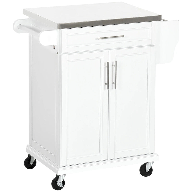 Rolling Kitchen Cart with Stainless Steel Countertop, Drawer, Towel Rack and Spice Rack