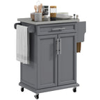 Rolling Kitchen Cart with Stainless Steel Countertop, Drawer, Towel Rack and Spice Rack