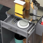 Rolling Kitchen Cart with Stainless Steel Countertop, Drawer, Towel Rack and Spice Rack
