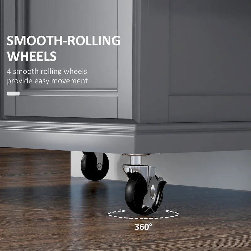 Rolling Kitchen Cart with Stainless Steel Countertop, Drawer, Towel Rack and Spice Rack