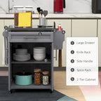 Rolling Kitchen Cart with Stainless Steel Countertop, Drawer, Towel Rack and Spice Rack