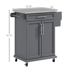 Rolling Kitchen Cart with Stainless Steel Countertop, Drawer, Towel Rack and Spice Rack