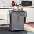 Rolling Kitchen Cart with Stainless Steel Countertop, Drawer, Towel Rack and Spice Rack