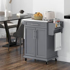 Rolling Kitchen Cart with Stainless Steel Countertop, Drawer, Towel Rack and Spice Rack