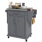 Rolling Kitchen Cart with Stainless Steel Countertop, Drawer, Towel Rack and Spice Rack