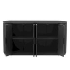 Storage Cabinet with 4 Vertical Striped Doors and Metal Handles