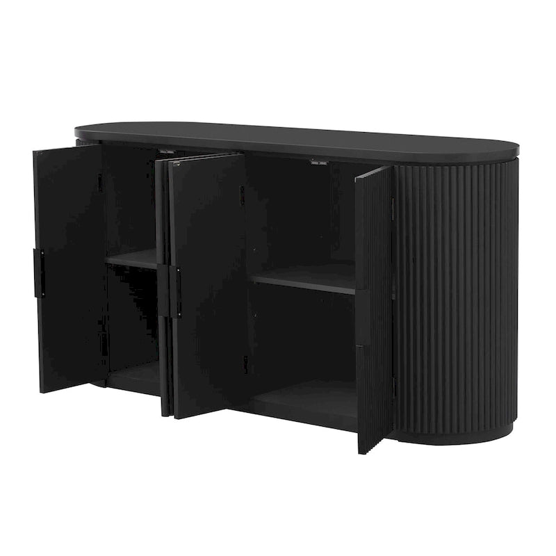 Storage Cabinet with 4 Vertical Striped Doors and Metal Handles