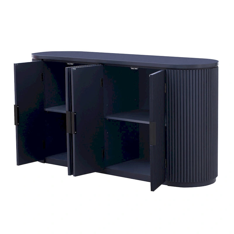 Storage Cabinet with 4 Vertical Striped Doors and Metal Handles