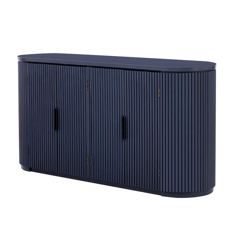 Storage Cabinet with 4 Vertical Striped Doors and Metal Handles