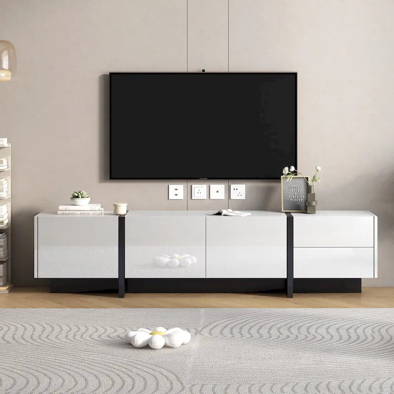 74.8" TV Stand with High-Gloss Finish and Storage for TVs Up to 80"