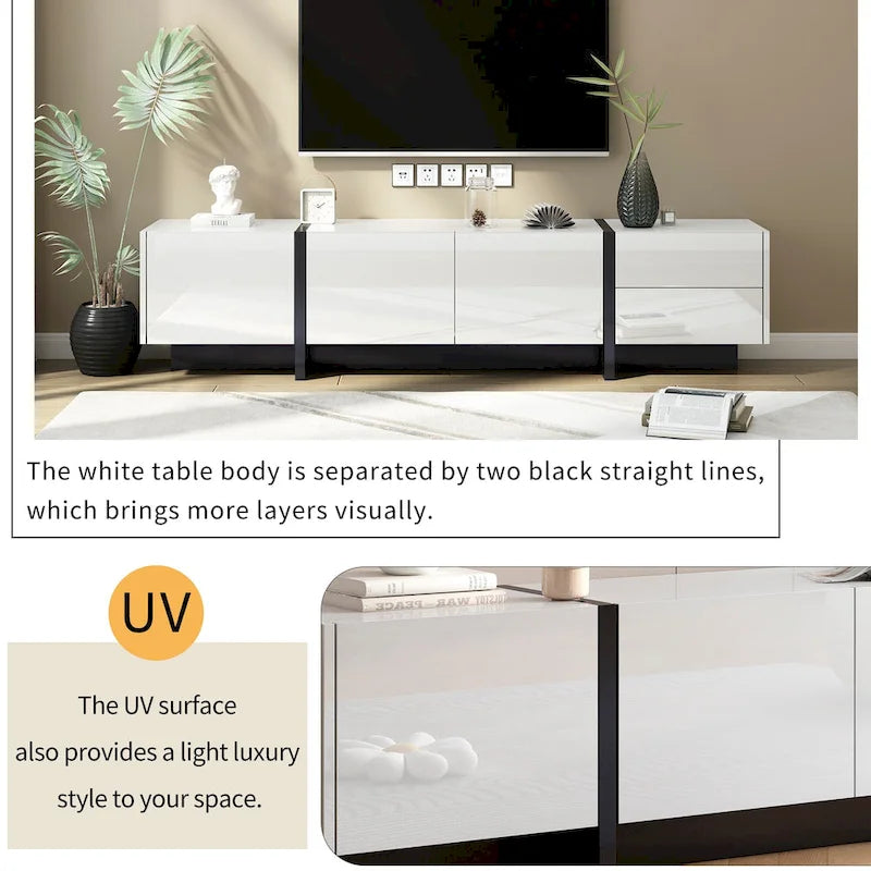 74.8" TV Stand with High-Gloss Finish and Storage for TVs Up to 80"