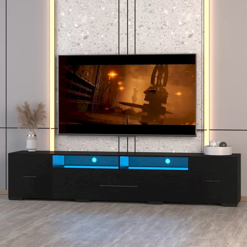 TV-Konsole mit 83", RGB-LED-Leuchten und Stauraum – für Fernseher bis 80"