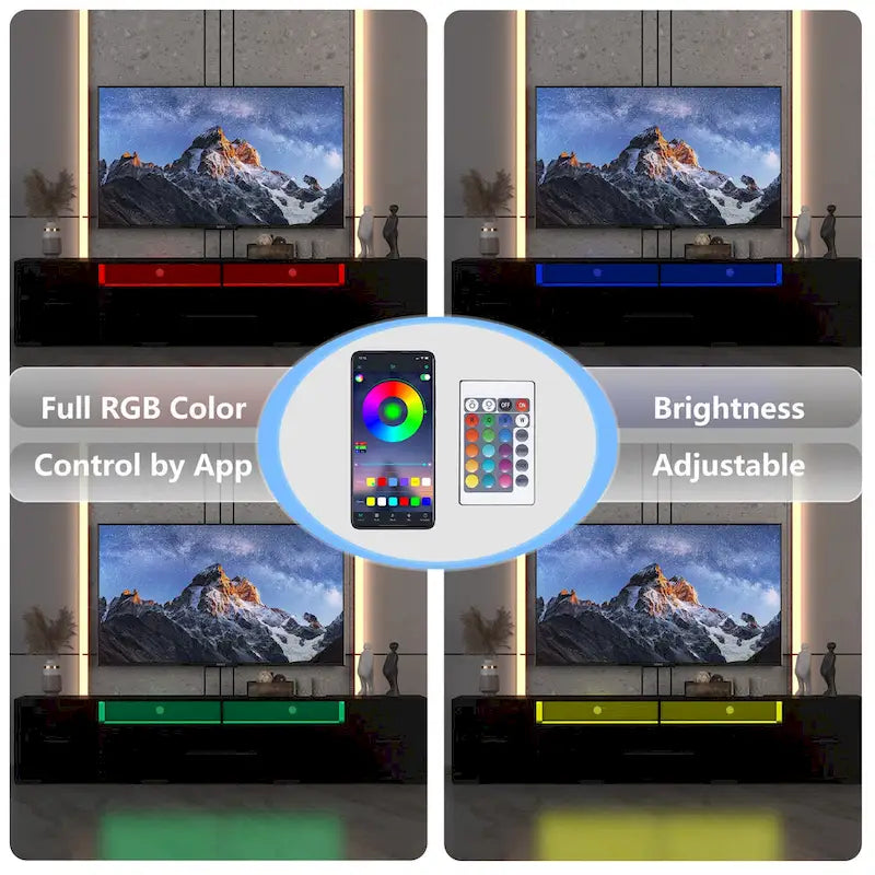 83" TV Console with RGB LED Lights and Storage – Fits TVs Up to 80"