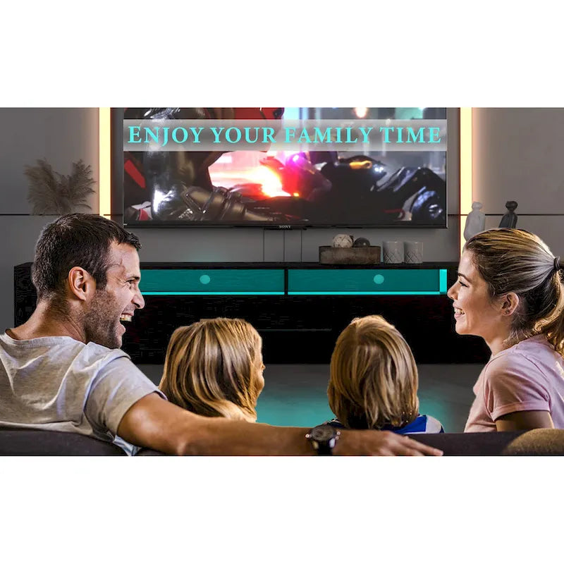 TV-Konsole mit 83", RGB-LED-Leuchten und Stauraum – für Fernseher bis 80"