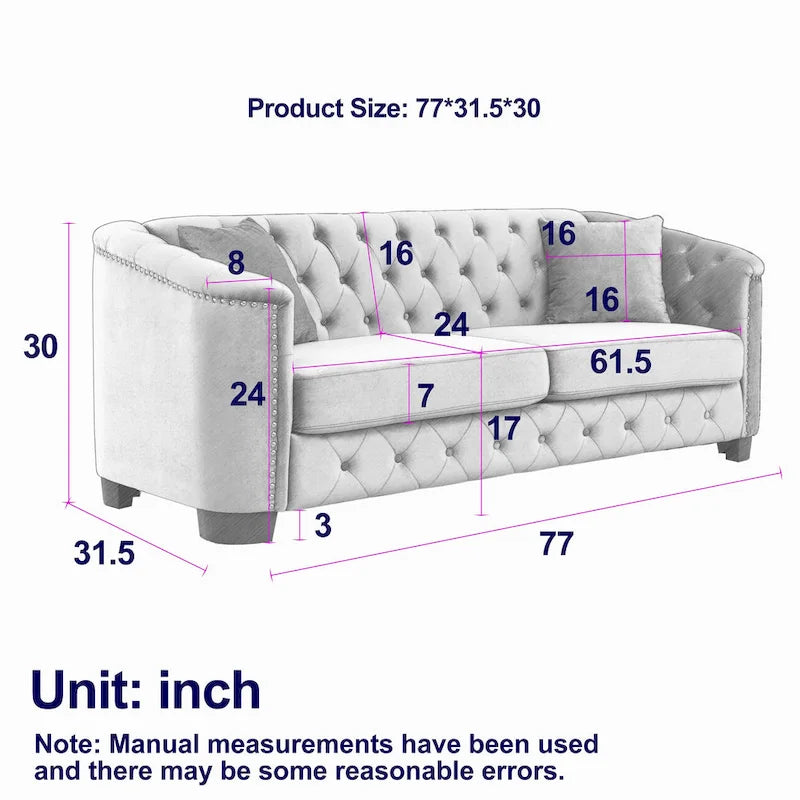 Graues samtbezogenes Chesterfield-Sofa für 3 Personen mit geknöpften Rückenlehnen und Nagelkopfverzierung