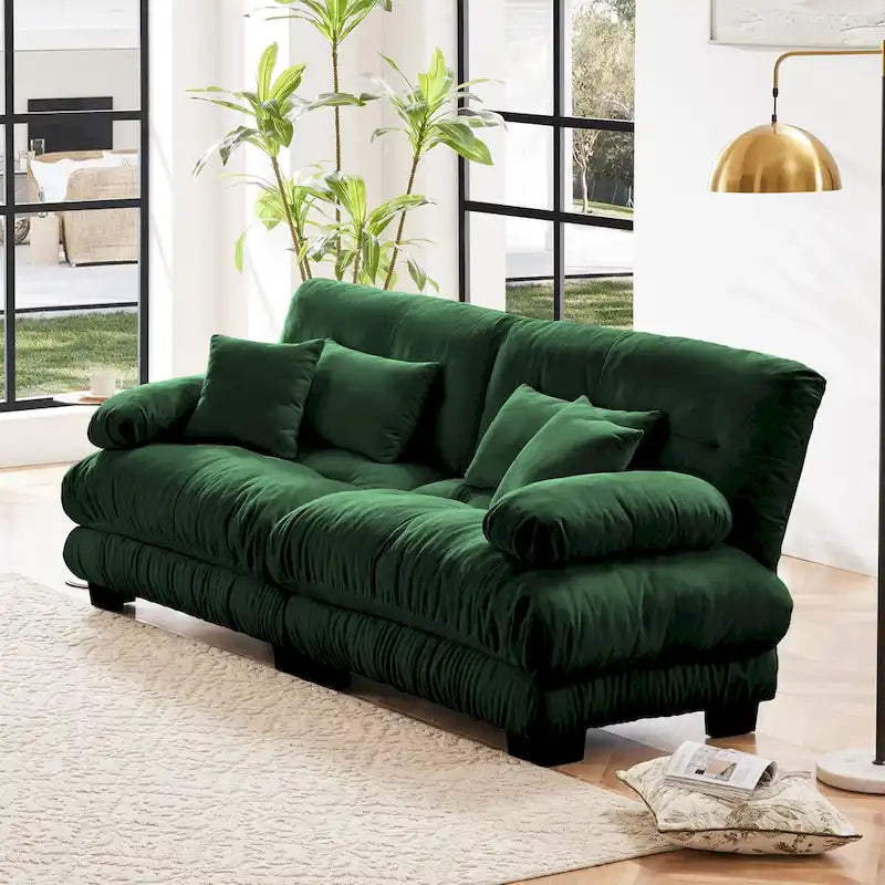 2-Seater Chenille Sofa with Lumbar and Throw Pillows