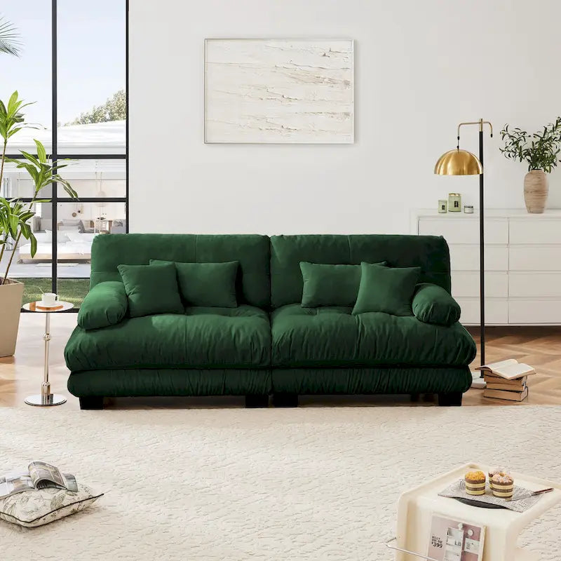 2-Seater Chenille Sofa with Lumbar and Throw Pillows