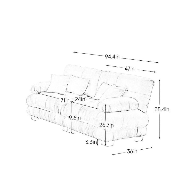 2-Seater Chenille Sofa with Lumbar and Throw Pillows