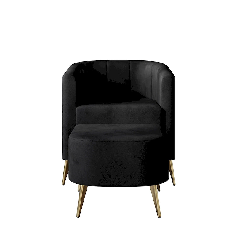 Modern Soft Velvet Upholstered Accent Chair with Ottoman