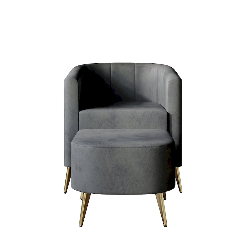 Modern Soft Velvet Upholstered Accent Chair with Ottoman