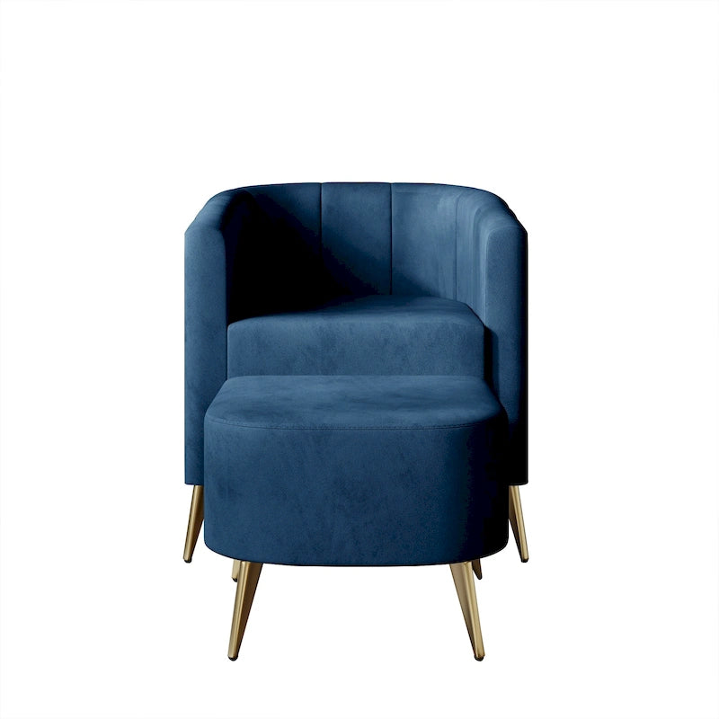 Modern Soft Velvet Upholstered Accent Chair with Ottoman