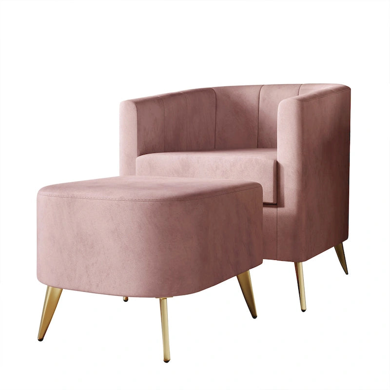Modern Soft Velvet Upholstered Accent Chair with Ottoman