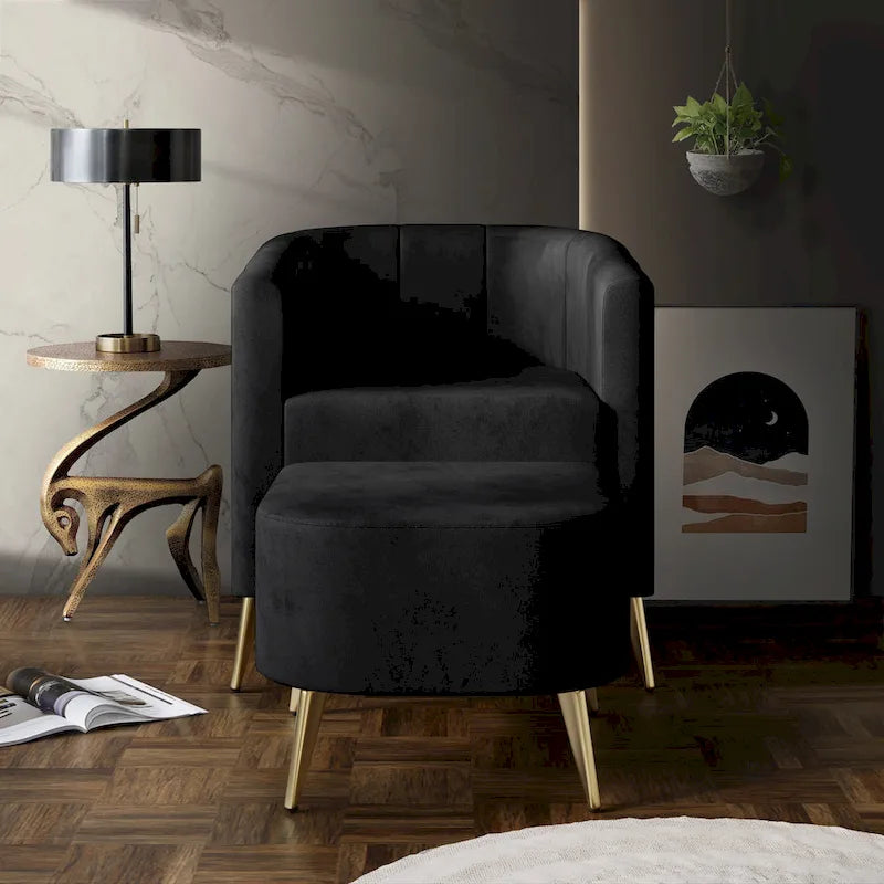 Modern Soft Velvet Upholstered Accent Chair with Ottoman