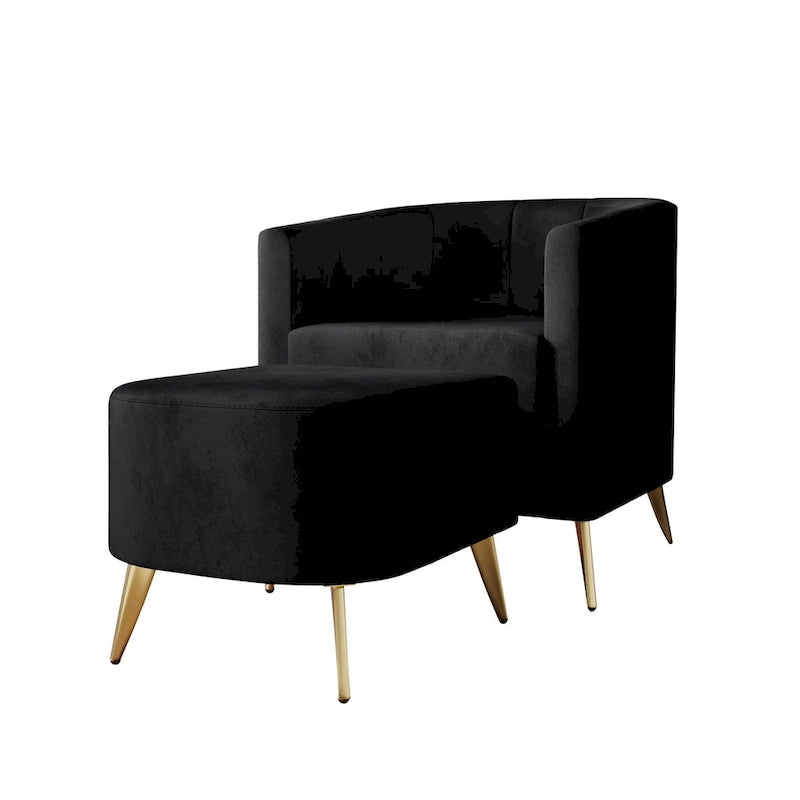 Modern Soft Velvet Upholstered Accent Chair with Ottoman