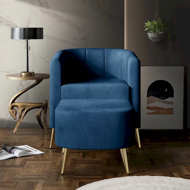Modern Soft Velvet Upholstered Accent Chair with Ottoman
