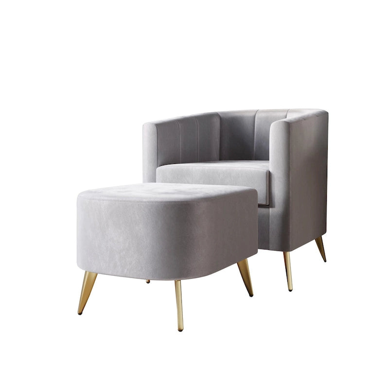 Modern Soft Velvet Upholstered Accent Chair with Ottoman