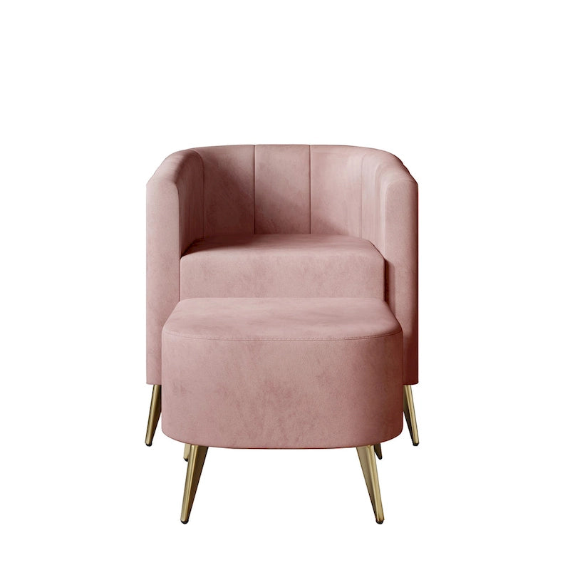 Modern Soft Velvet Upholstered Accent Chair with Ottoman