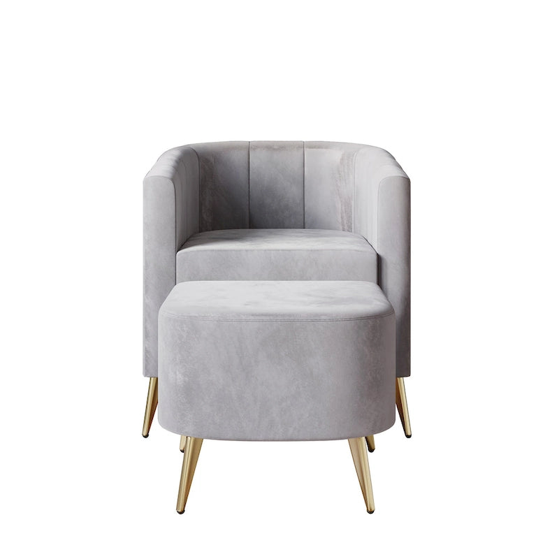 Modern Soft Velvet Upholstered Accent Chair with Ottoman