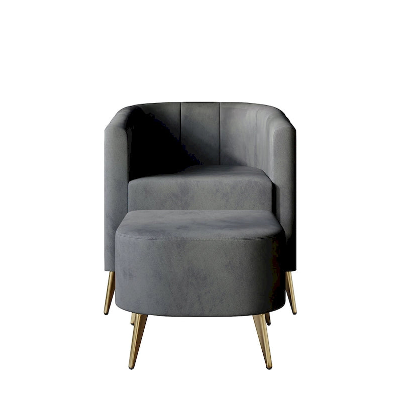 Modern Soft Velvet Upholstered Accent Chair with Ottoman