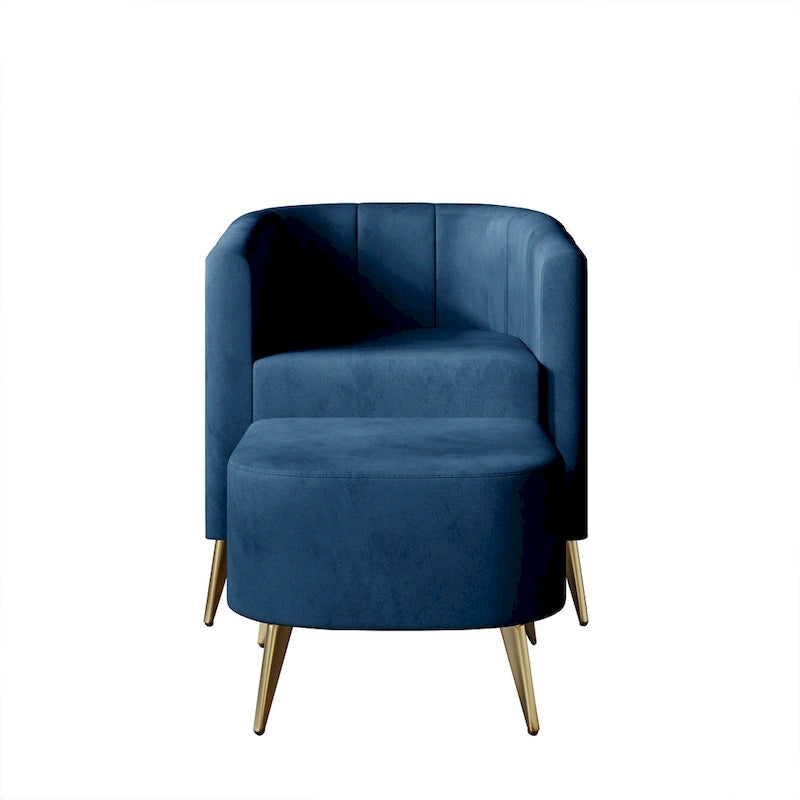 Modern Soft Velvet Upholstered Accent Chair with Ottoman