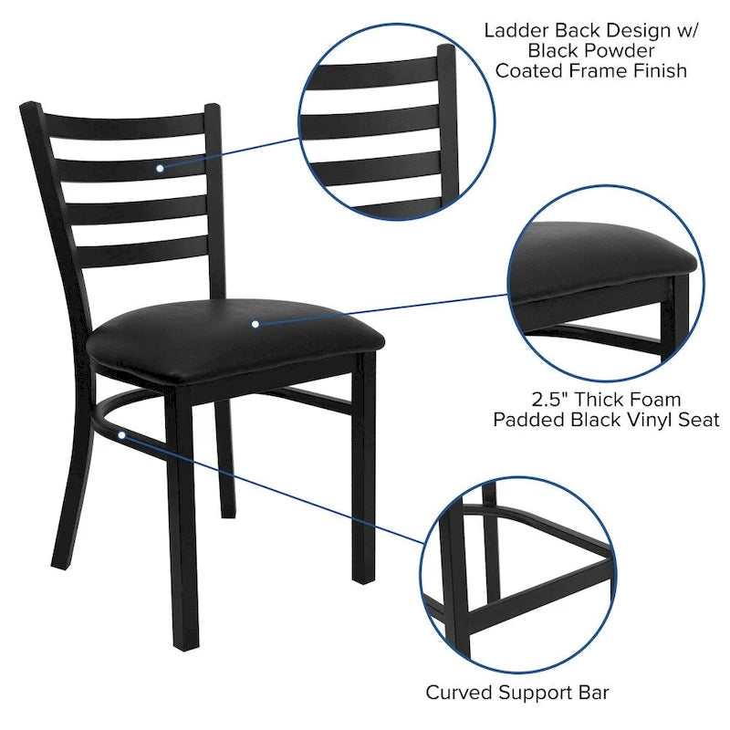 2-Pack Ladder Back Metal Dining Chair – 16.5"W x 17"D x 32.25"H