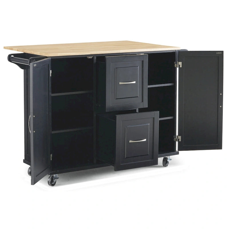 Black Wood Kitchen Cart with Drop Leaf