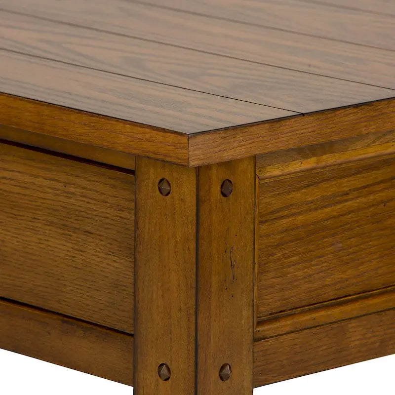 Tavolino da cocktail in rovere con piano a doghe e cassetto contenitore